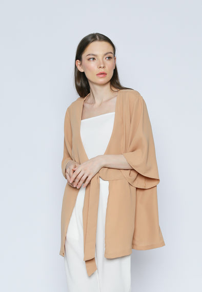 Beige Light Weight Jacket With Front Knot