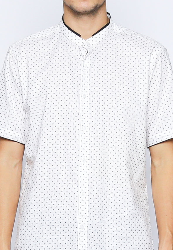 White Dot Grandad Collar Shirt