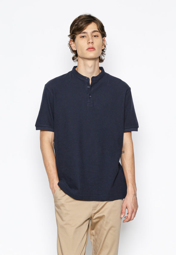 Navy Blue Stand Collar Polo Shirt