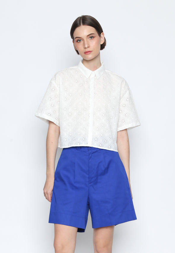 Off White Lace Crop Shirt