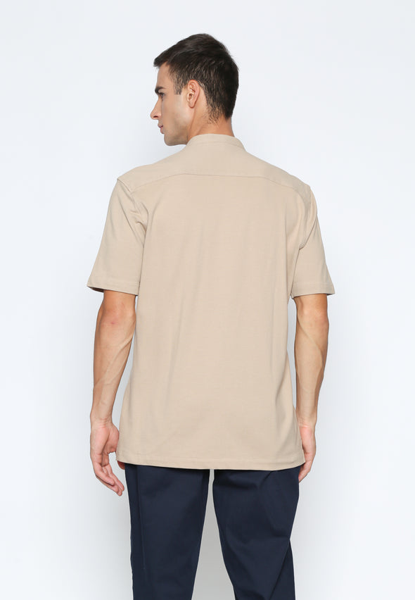 Beige Stand Collar Knit Shirt