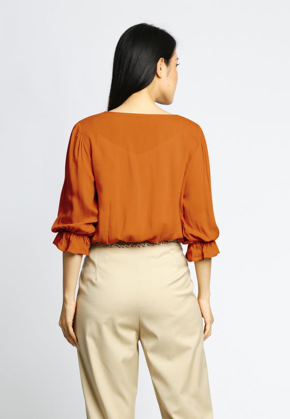 V-Neck Blouse With Flare Hem