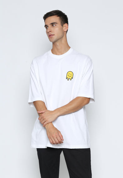 White Embroidered Patch Oversized T-Shirt
