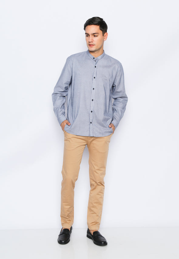 Blue Slub Stripes Stand Collar Shirt