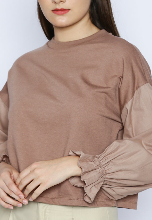 Sweatshirt With Cotton Puff Sleeves