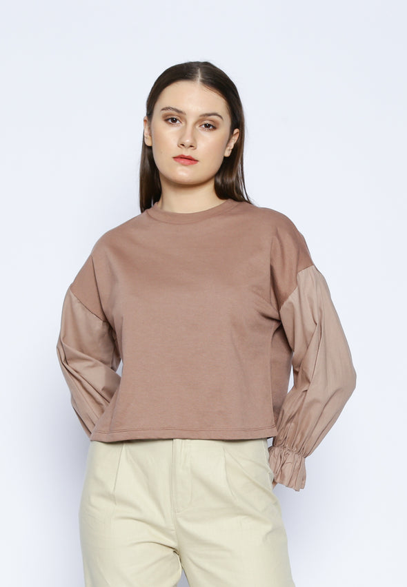 Sweatshirt With Cotton Puff Sleeves