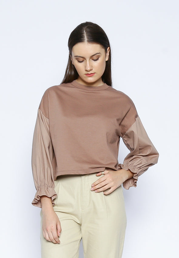 Sweatshirt With Cotton Puff Sleeves