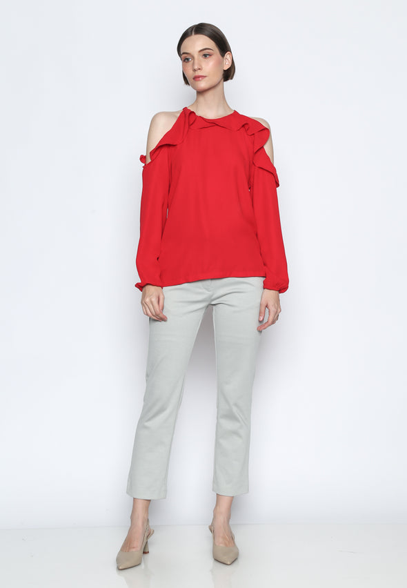 Red Blouse With Semi-Open Sleeves