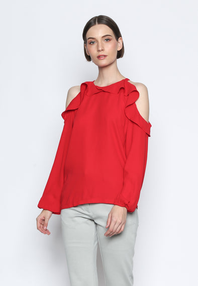 Red Blouse With Semi-Open Sleeves