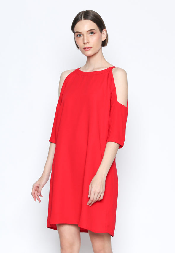 Red Dress With Semi-Open Sleeves