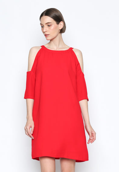 Red Dress With Semi-Open Sleeves