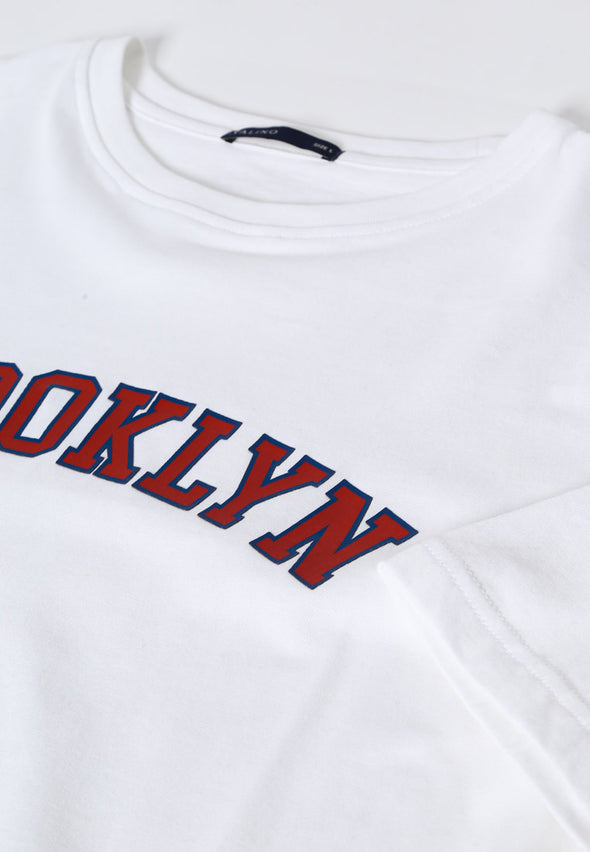 White Brooklyn Text Print T-Shirt