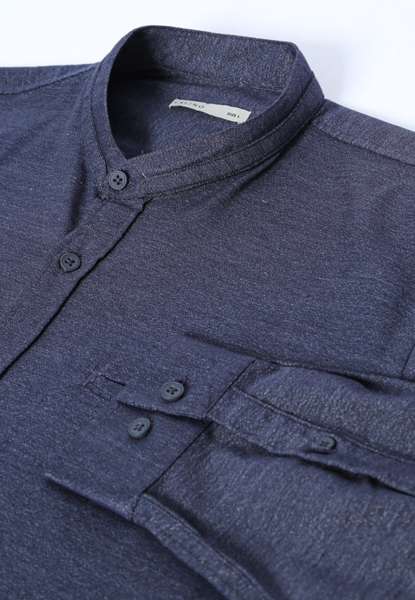 Navy Blue Stand Collar Shirt