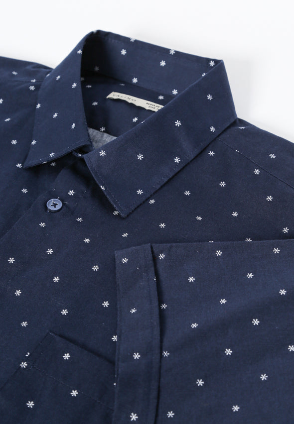 Navy Blue Snowflake Print Shirt