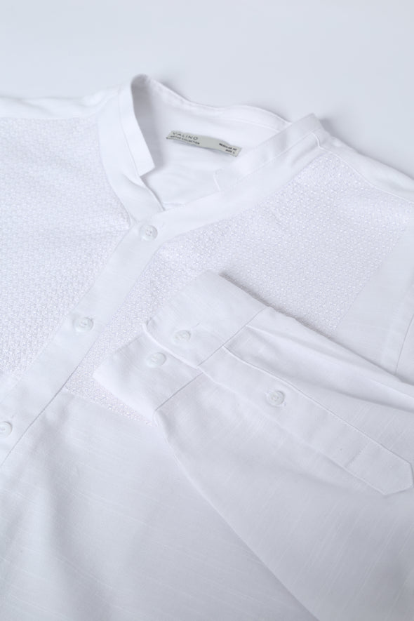 White Embroidered Baseball Collar Shirt