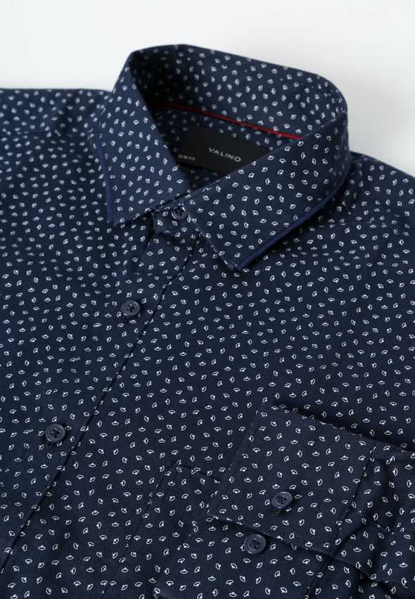 Navy Blue Geometric Print Shirt