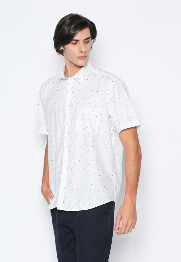 White Geometric Print Shirt