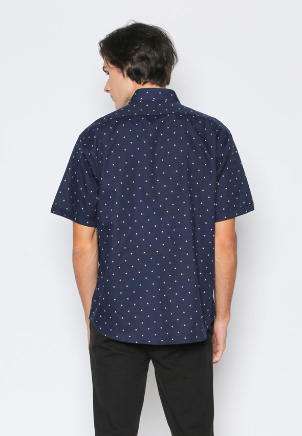 Navy Blue Snowflake Print Shirt