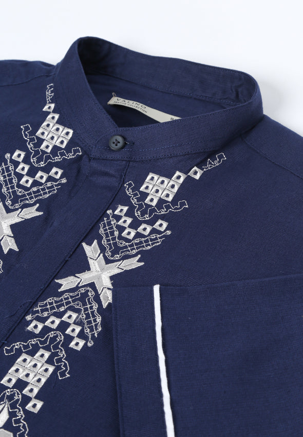 Navy Embroidered Slim Fit Festive Shirt