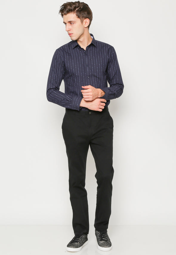 Navy Long Sleeves Slim Fit Shirt