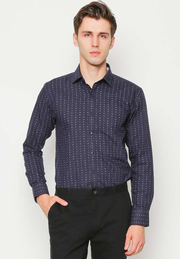 Navy Long Sleeves Slim Fit Shirt