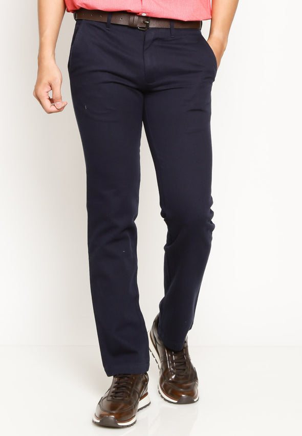 Navy Chino Pants With Belt