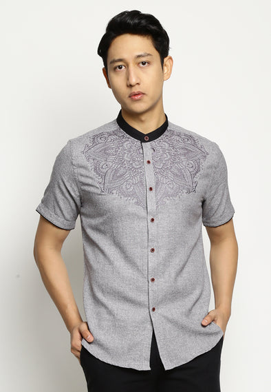 Light Grey Short Sleeves Embroidery Accent Festive Shirt