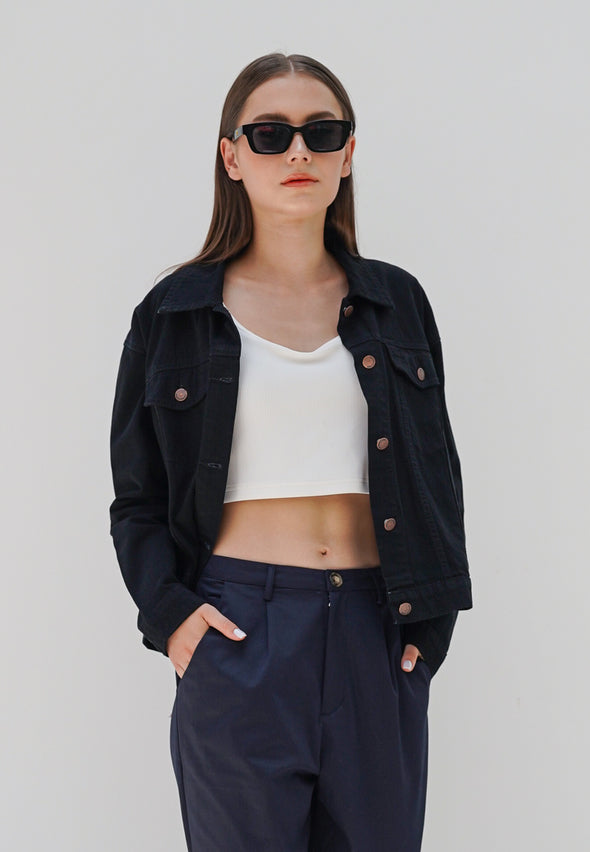 Black Denim Long Sleeve Jacket
