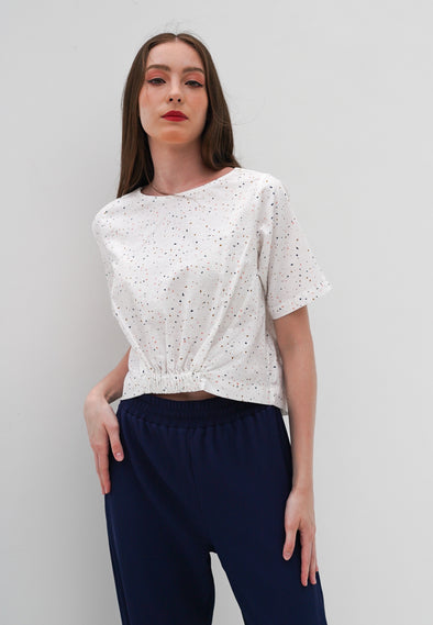Off White Front Gathered Blouse