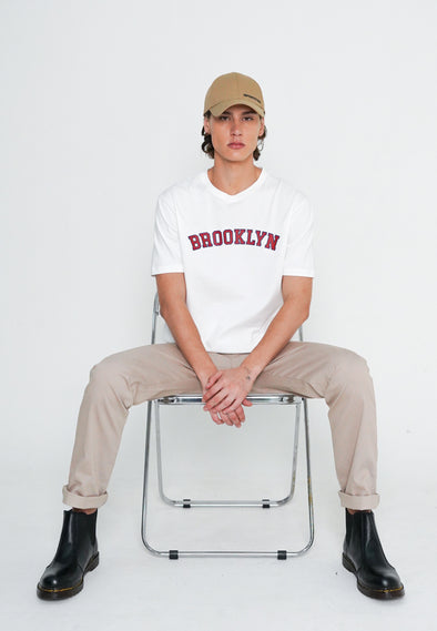 White Brooklyn Text Print T-Shirt