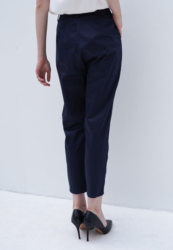 Navy Cotton Stretch Baggy Pants