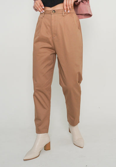 Cream Cotton Stretch Baggy Pants