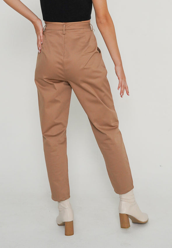 Cream Cotton Stretch Baggy Pants