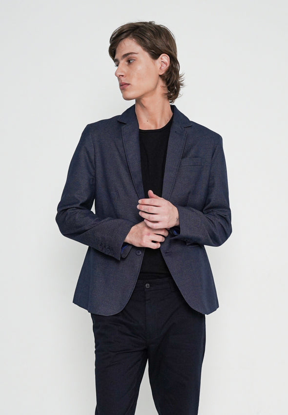 Navy Blue Dotted Casual Blazer