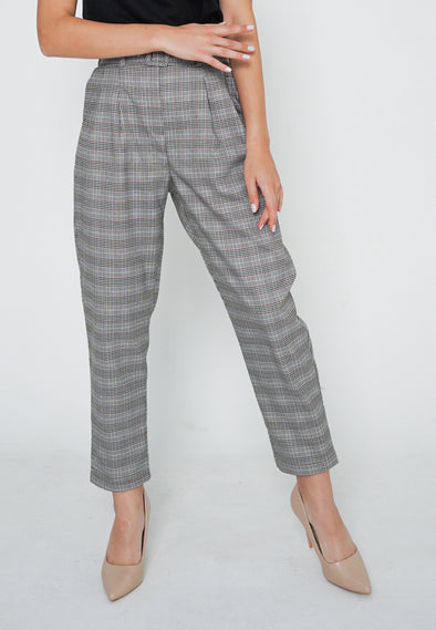 Checkered Highwaist Buckle Pants