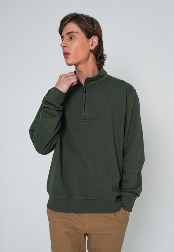 Olive Green Half Zip Sweatshirt