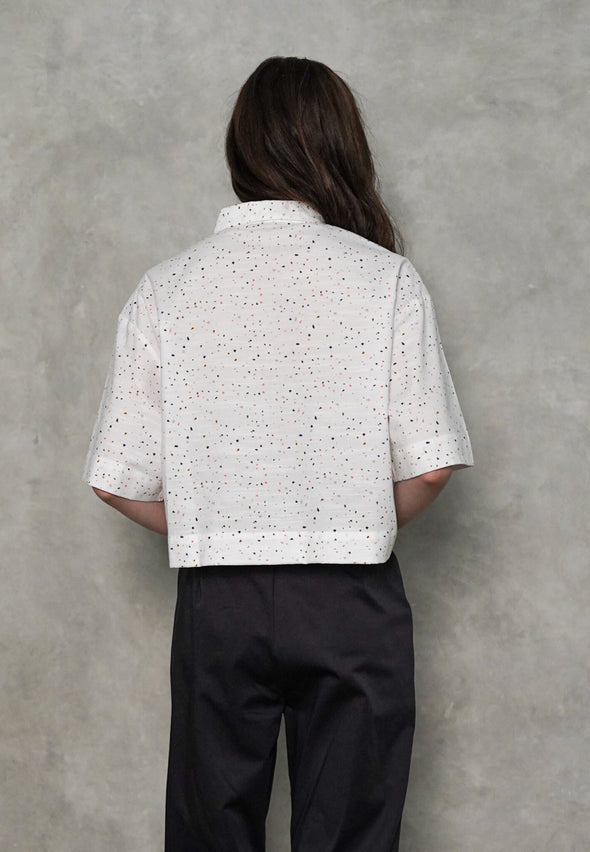 Off White Cropped Printed Shirt