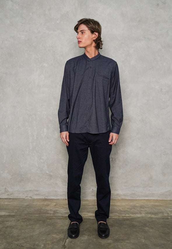 Navy Blue Stand Collar Shirt