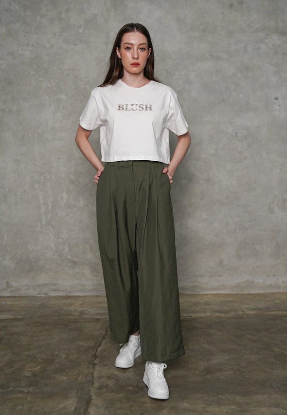 Off White Cropped Tee With Front Print
