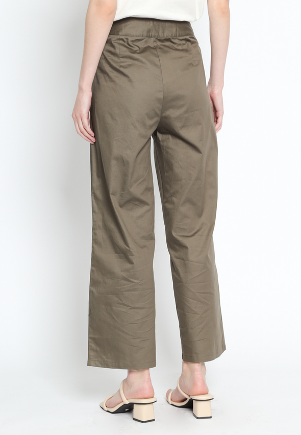 Olive Wide Leg Pants With Belt Detail