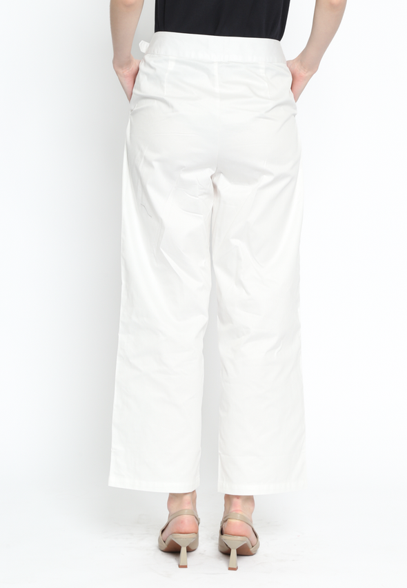 White Wide Leg Pants With Belt Detail