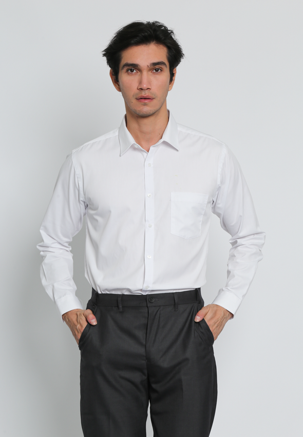 Modern Slim Fit White Long Sleeve Cotton Shirt for Men