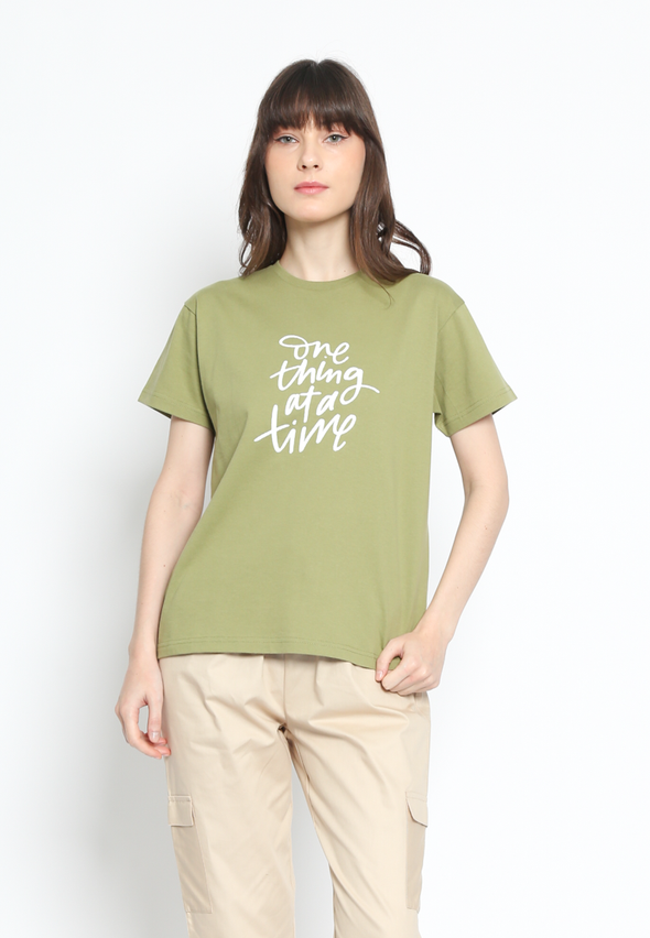 Women's Sage Green T-Shirt with Chest Graphic